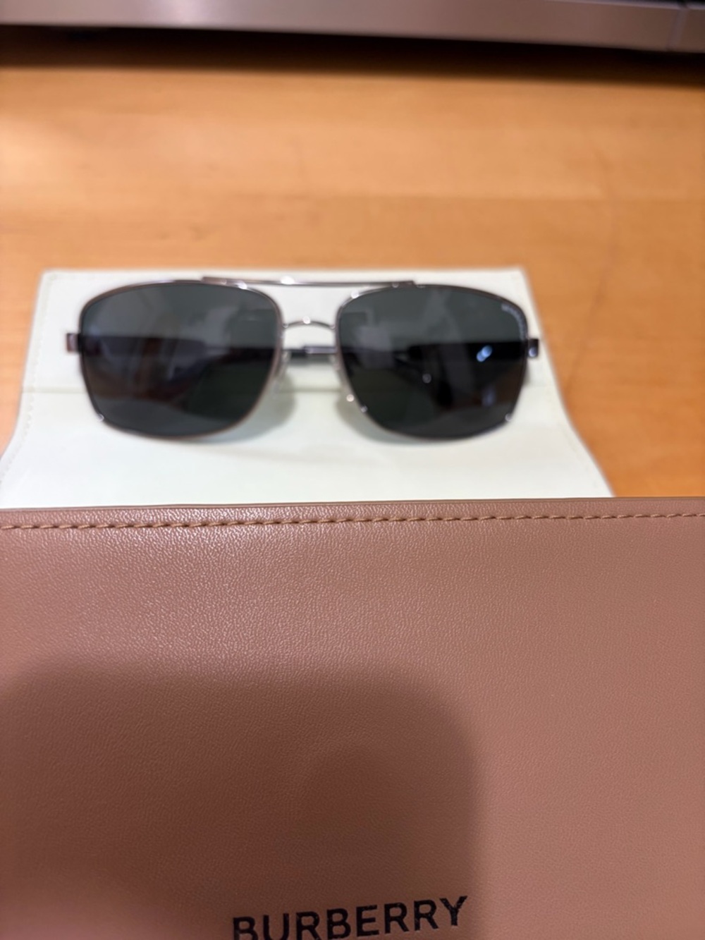 Burberry Silver Metal Aviator Sunglasses with Dark Lenses